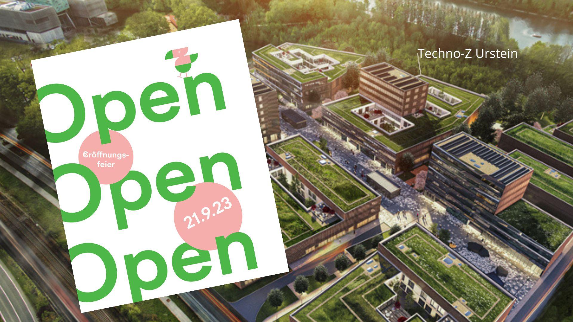 Plan mit Einladungkarte "Open" für die Eröffnugsfeier Techno-Z Urstein